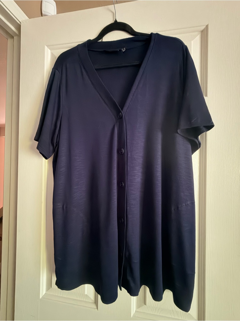 Susan Graver Navy V-Neck Button-Front Tunic